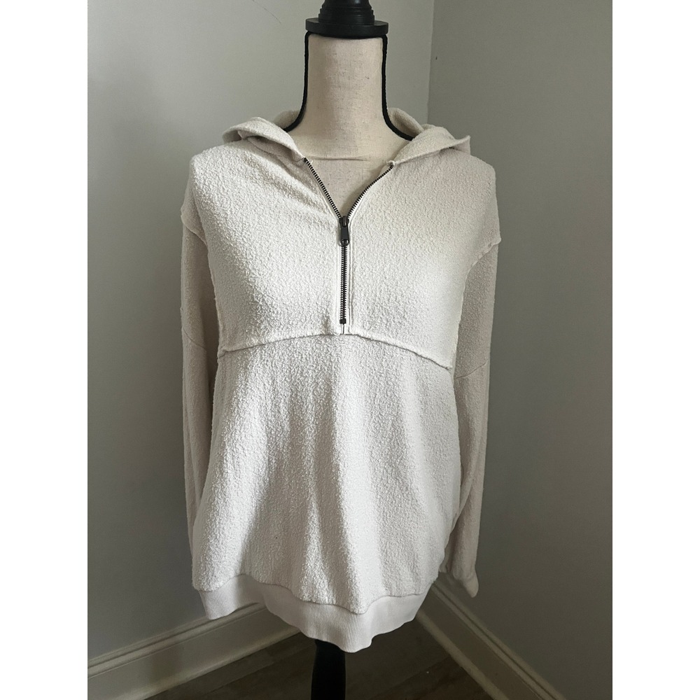Urban Outfitters Quarter Zip Hoodie Small Cream Coastal Chic Oversized Soft Cozy